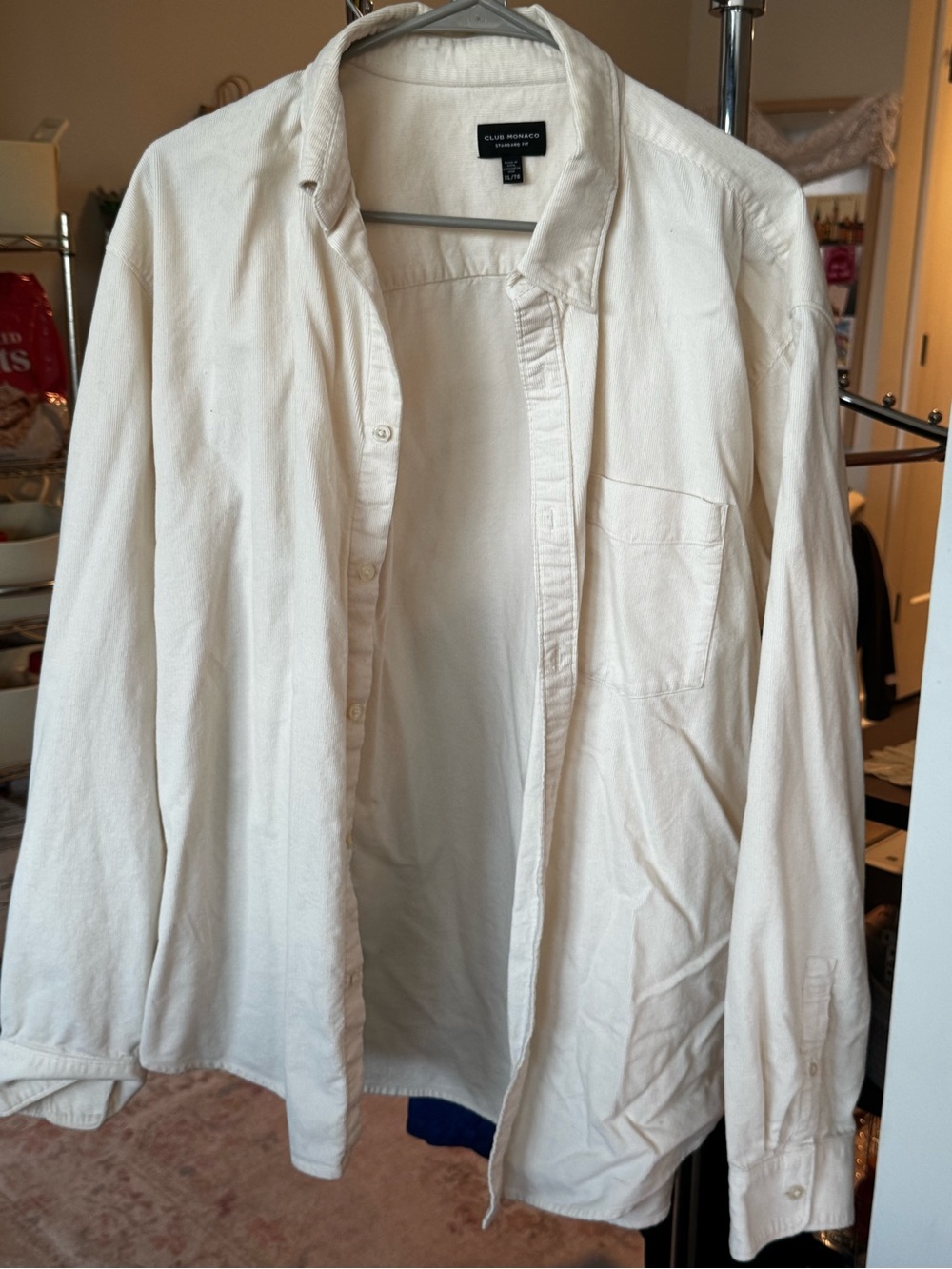 Club Monaco Men’s Cream Corduroy Button Down Long Sleeve Shirt